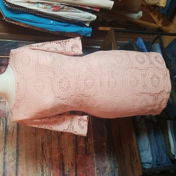 Mystic | Peach Lace Bodycon Dress With  Plunging V Back - Picture 1 of 7